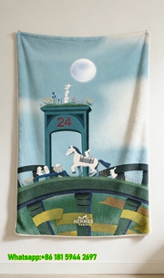 Hermes Whimsical Rabbit & Horse Fairy Tale Flannel Throw Blanket IMG_5293